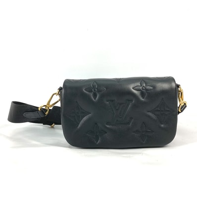 ルイヴィトン LOUIS VUITTON ウォレットオンストラップ M81398 モノグラム バブルグラム 長財布 斜め掛け クラッチバッグ 2WAYバッグ ショルダーバッグ レザー ブラック 美品