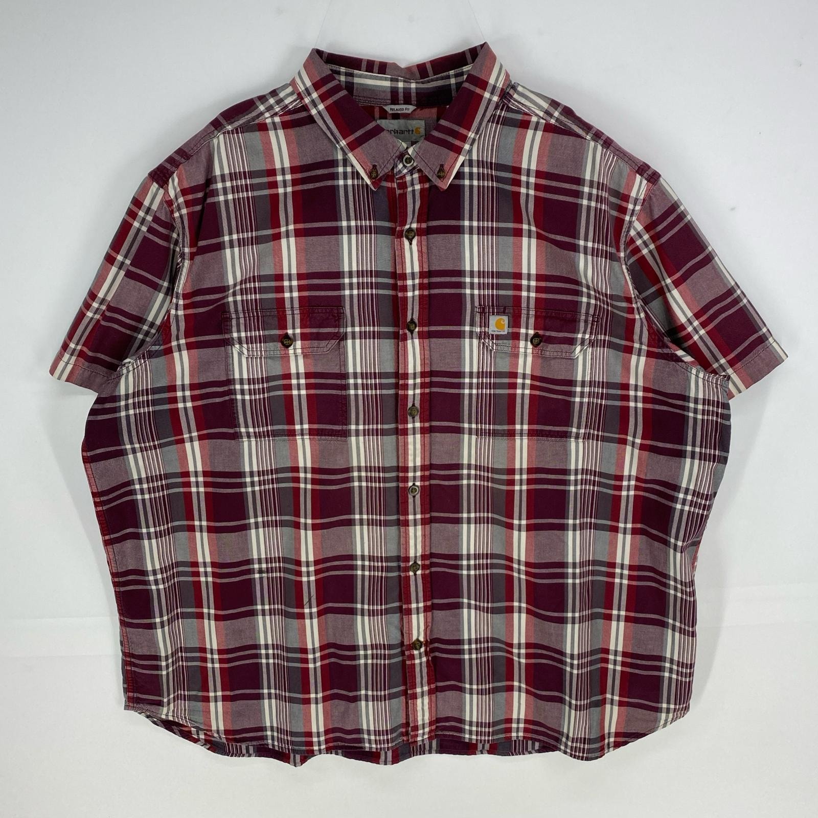 古着 カーハート Carhartt 半袖シャツ ボタンダウン ワンポイント ロゴ ショートスリーブ 3XL  レッド系 チェック メンズ