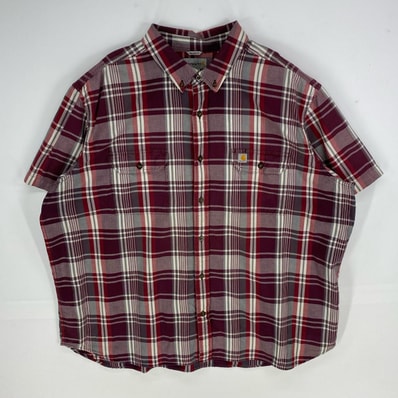 古着 カーハート Carhartt 半袖シャツ ボタンダウン ワンポイント ロゴ ショートスリーブ 3XL レッド系 チェック メンズ
