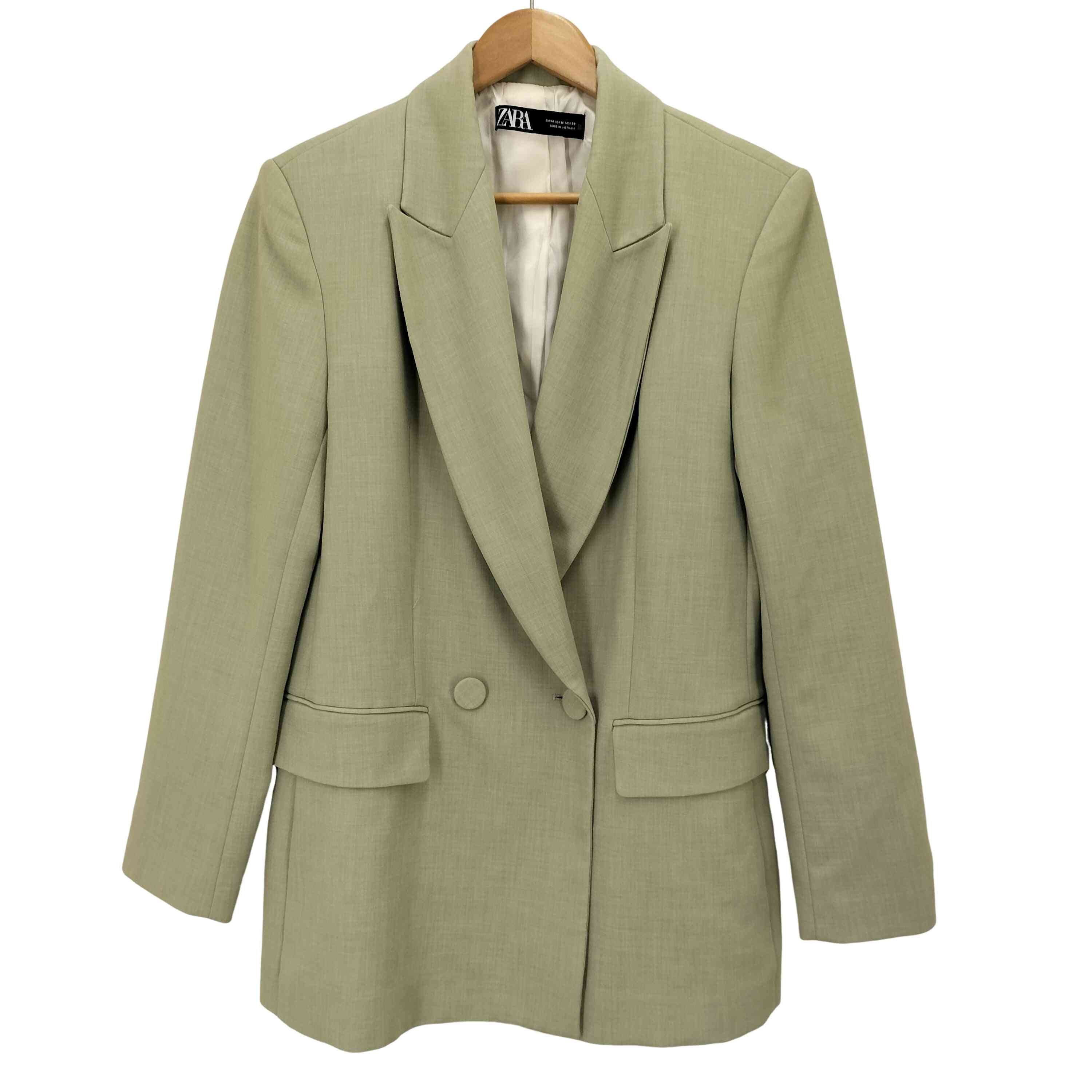 LIGHT GREEN FITTED DOUBLE-BREASTED BLAZER ダブルテーラードジャケット【1142751871306】