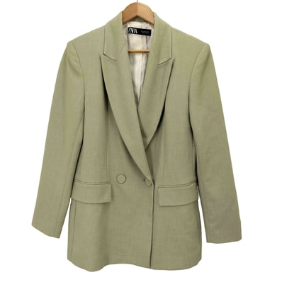 LIGHT GREEN FITTED DOUBLE-BREASTED BLAZER ダブルテーラードジャケット【1142751871306】