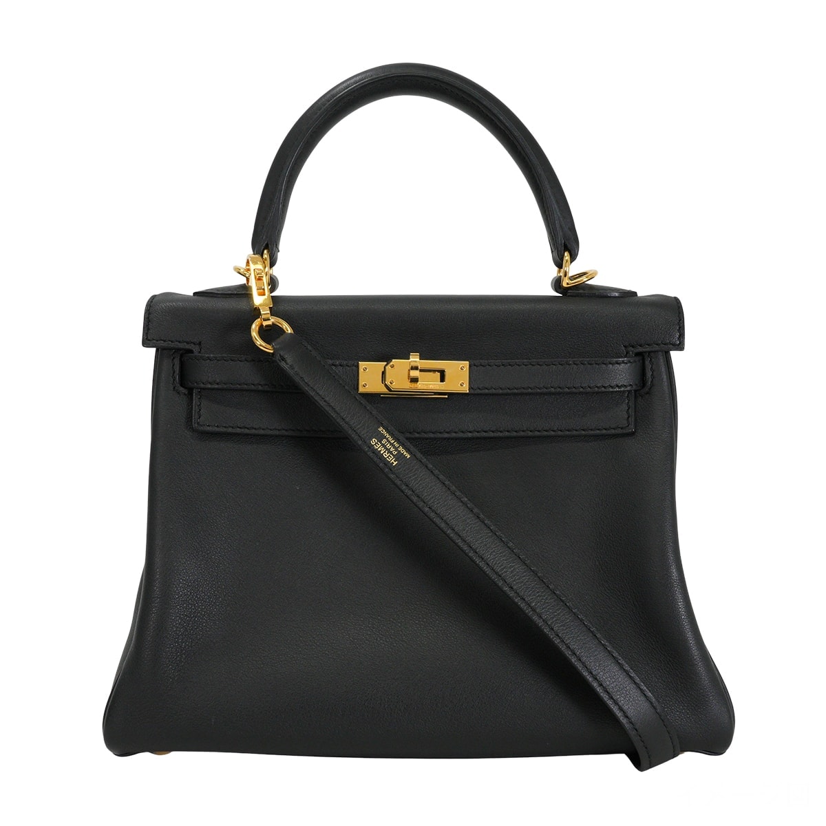 HERMES エルメス ショルダーバッグ ケリー25 内縫い 黒 (ブラック) スイフト ゴールド金具 X刻印 SAランク【中古】