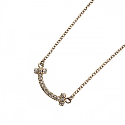 TIFFANY&Co. ティファニー ネックレス Tスマイル ミニペンダント ジュエリー アジャスター付き 18金PG Au750 アクセサリー K18ピンクゴールド ダイヤモンド レディース 約2.3g【中古品】