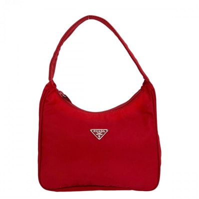 PRADA プラダ ハンドバッグ トライアングルロゴ MV519 ナイロン レッド 赤 シルバー金具 レディース【中古品】