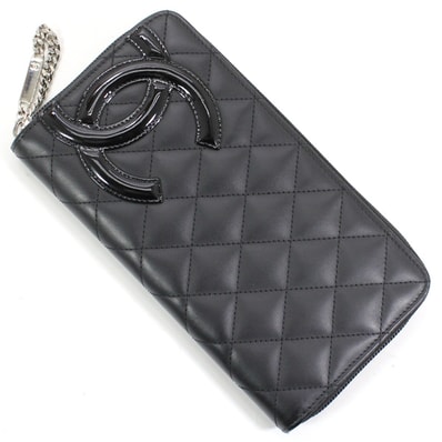 シャネル 長財布 カンボン ライン カーフレザー エナメル 黒 ブラック ピンク ラウンドファスナー 長財布 マトラッセ CHANEL 財布 レディース ココマーク キルティング 本革 小銭入れ ラウンドジップウォレット
