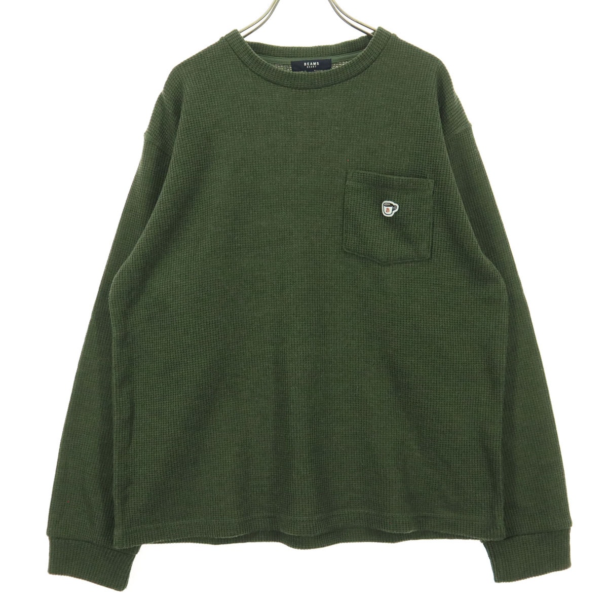美品 BEAMS HEART ビームスハート ワンポイント 長袖 Tシャツ L グリーン ロンT