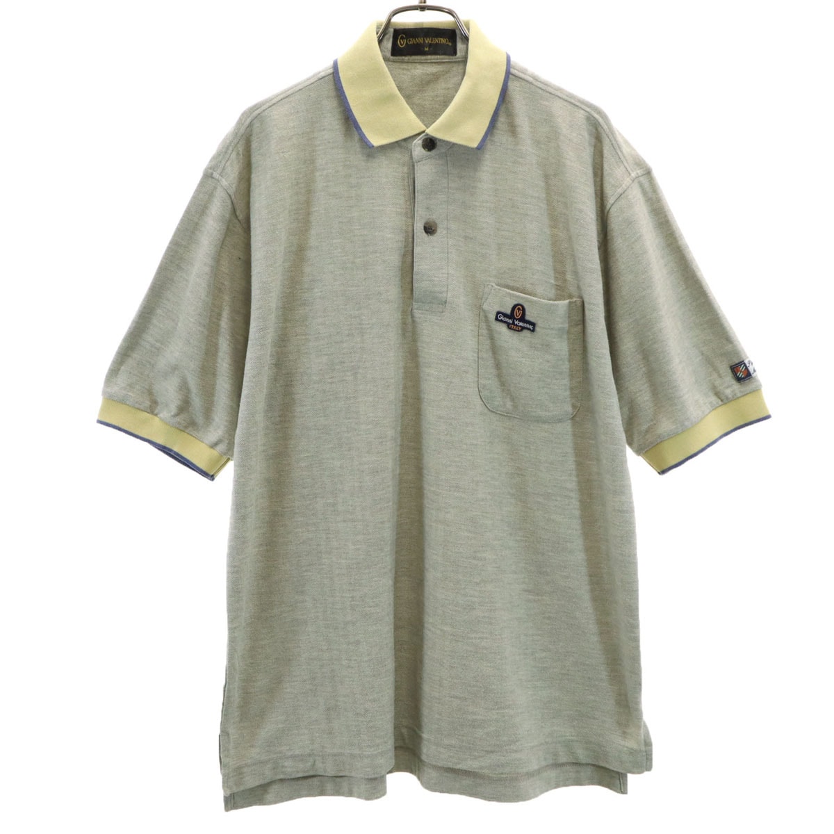 GIANNI VALENTINO ジャンニヴァレンチノ ヘリンボーン柄 半袖 ポロシャツ M グレー