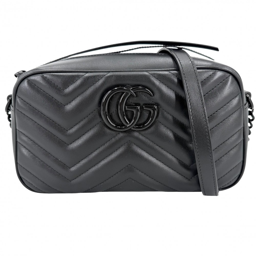 GUCCI グッチ ショルダーバッグ GGマーモント スモール カメラバッグ キルティング 肩掛け 斜め掛け 447632 レザー    ブラック 黒 ブラック金具 レディース【中古品】