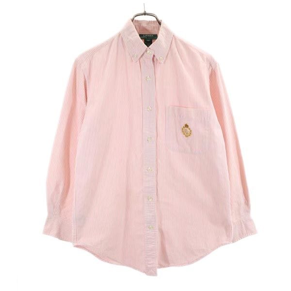 LAUREN RALPH LAUREN ローレンラルフローレン ストライプ 長袖 ボタンダウンシャツ 4 ピンク系 オックスフォード生地
