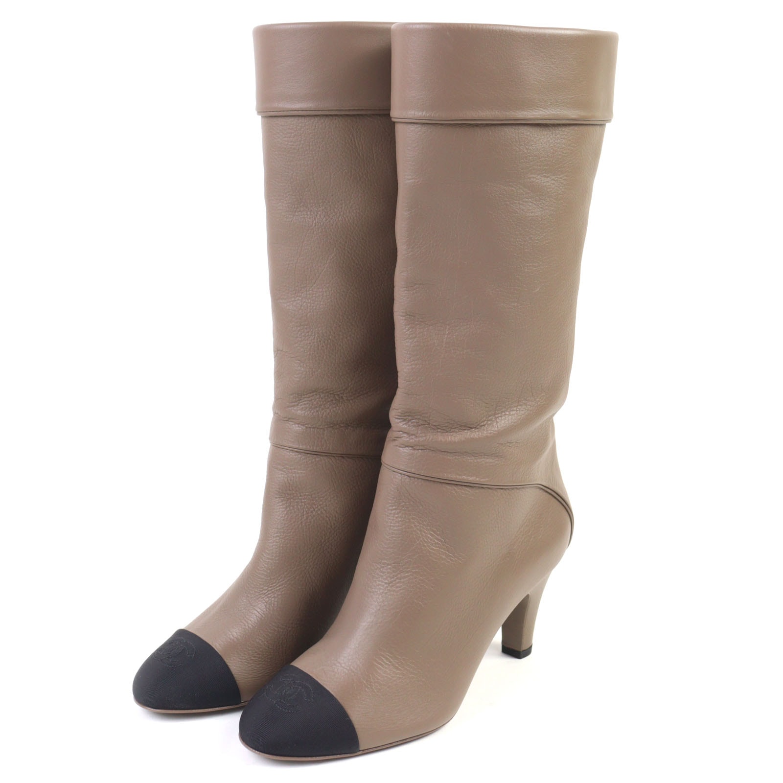 極美品 シャネル ブーツ グレージュ系 レディース 36.5 G36438