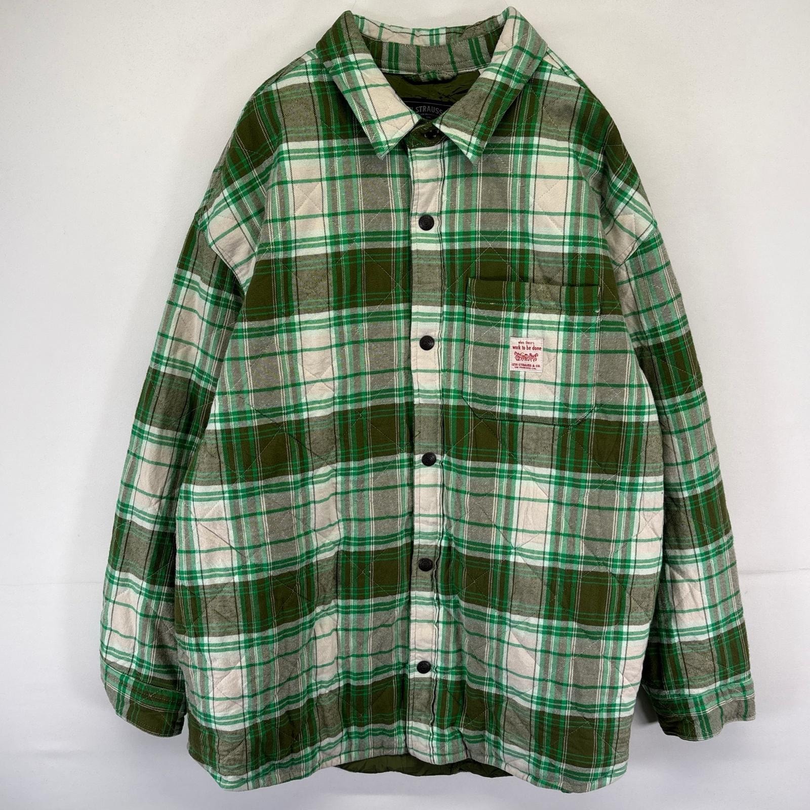 古着 リーバイス Levi's ジャケット 中綿 シャツJKT 大きいサイズ スナップボタン XL  グリーン系 チェック メンズ