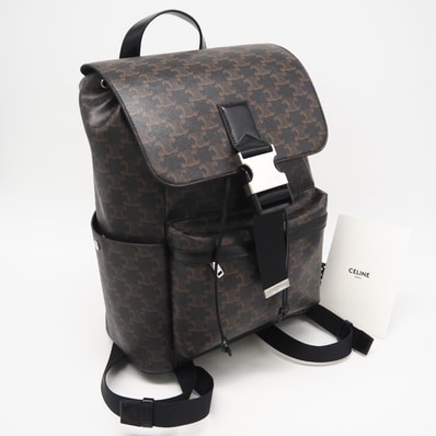 美品 CELINE セリーヌ トリオンフキャンバス バックパック 120812GL7 リュック・デイパック ブラウン コーティングキャンバス レザー メンズ
