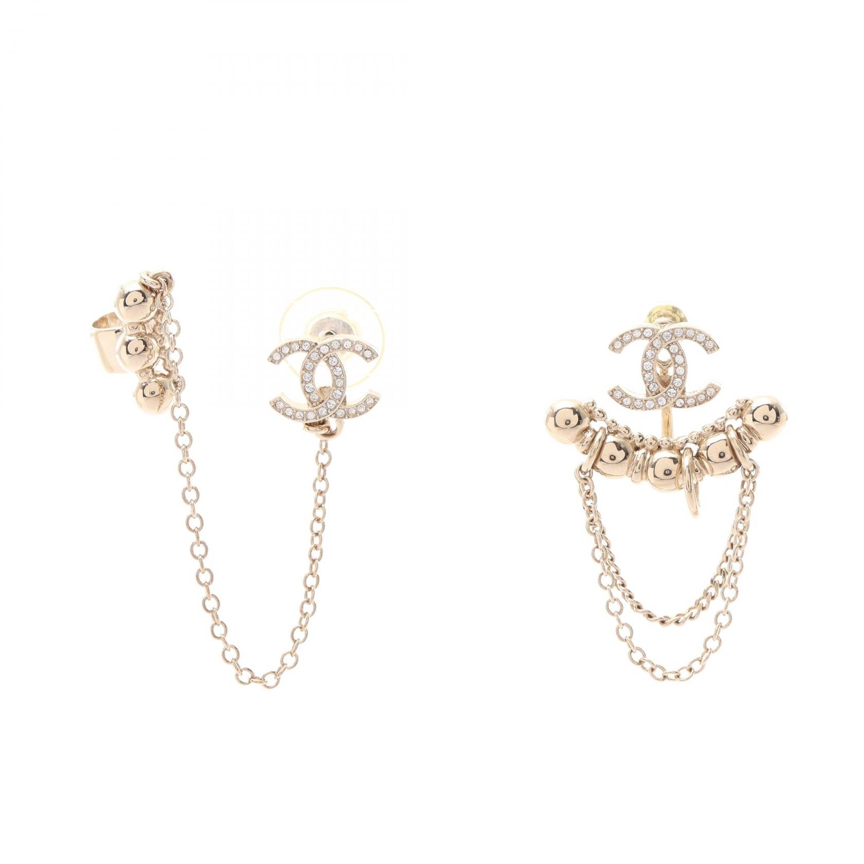 シャネル CHANEL ココマーク スウィング チェーン イヤーカフ付き ピアス ジュエリー GP(ゴールドメッキ) レディース ゴールド系 / クリア系 【中古】