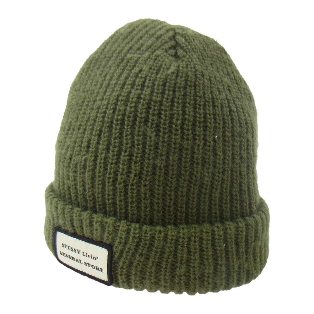 STUSSY ステューシー ニットキャップ ロゴワッペン付 ニット キャップ モスグリーン系【中古】