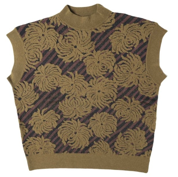 新品 DRIES VAN NOTEN ドリスヴァンノッテン 25AW TEPIC 2731 W.K.SWEATER フローラルジャガード ニットベスト 252-011238-2731-606 S KHAKI セーター 定価112,200円 ノースリーブ