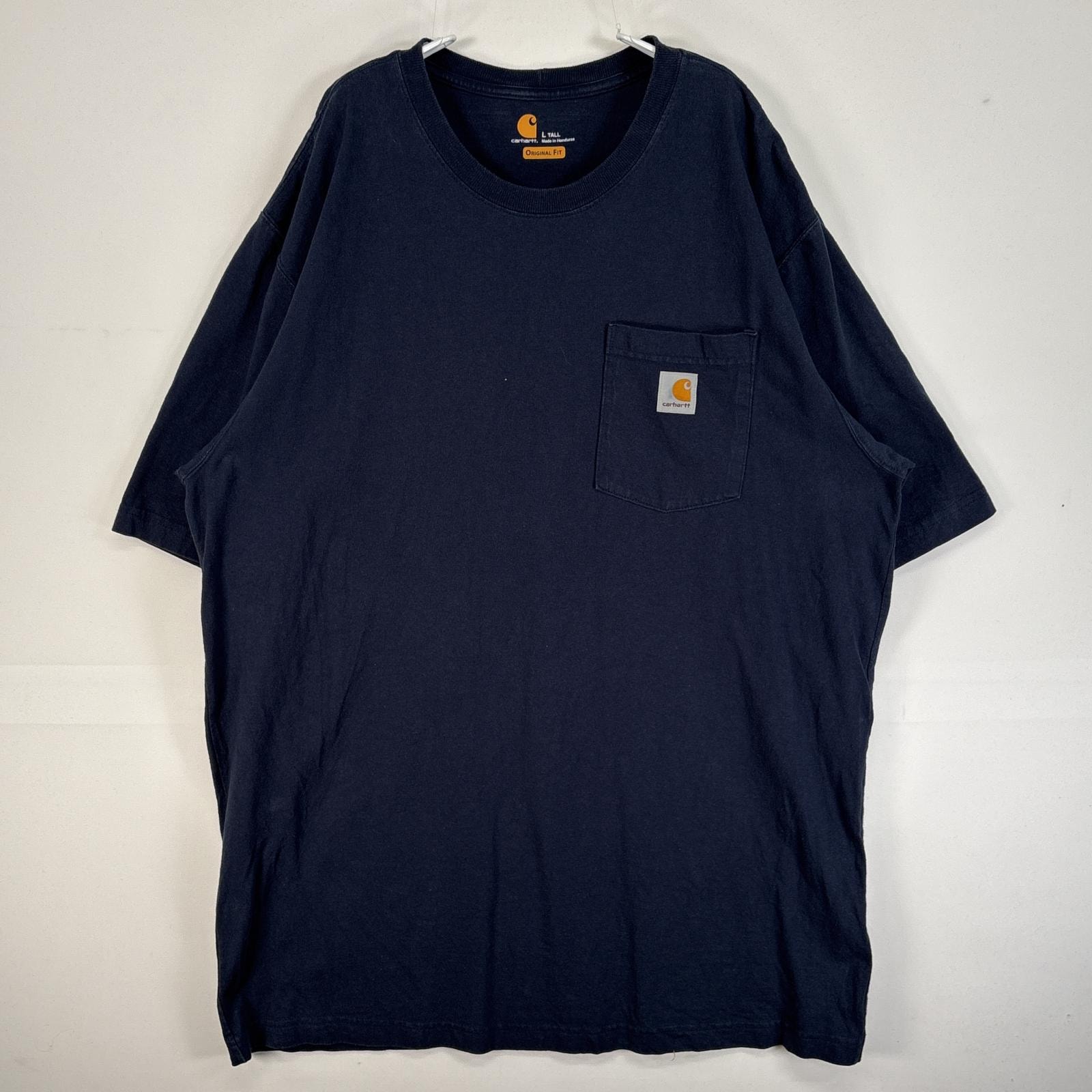 古着 カーハート Carhartt 半袖Tシャツ 肉厚 ワンポイント ロゴ 胸ポケ L ネイビー 無地 メンズ