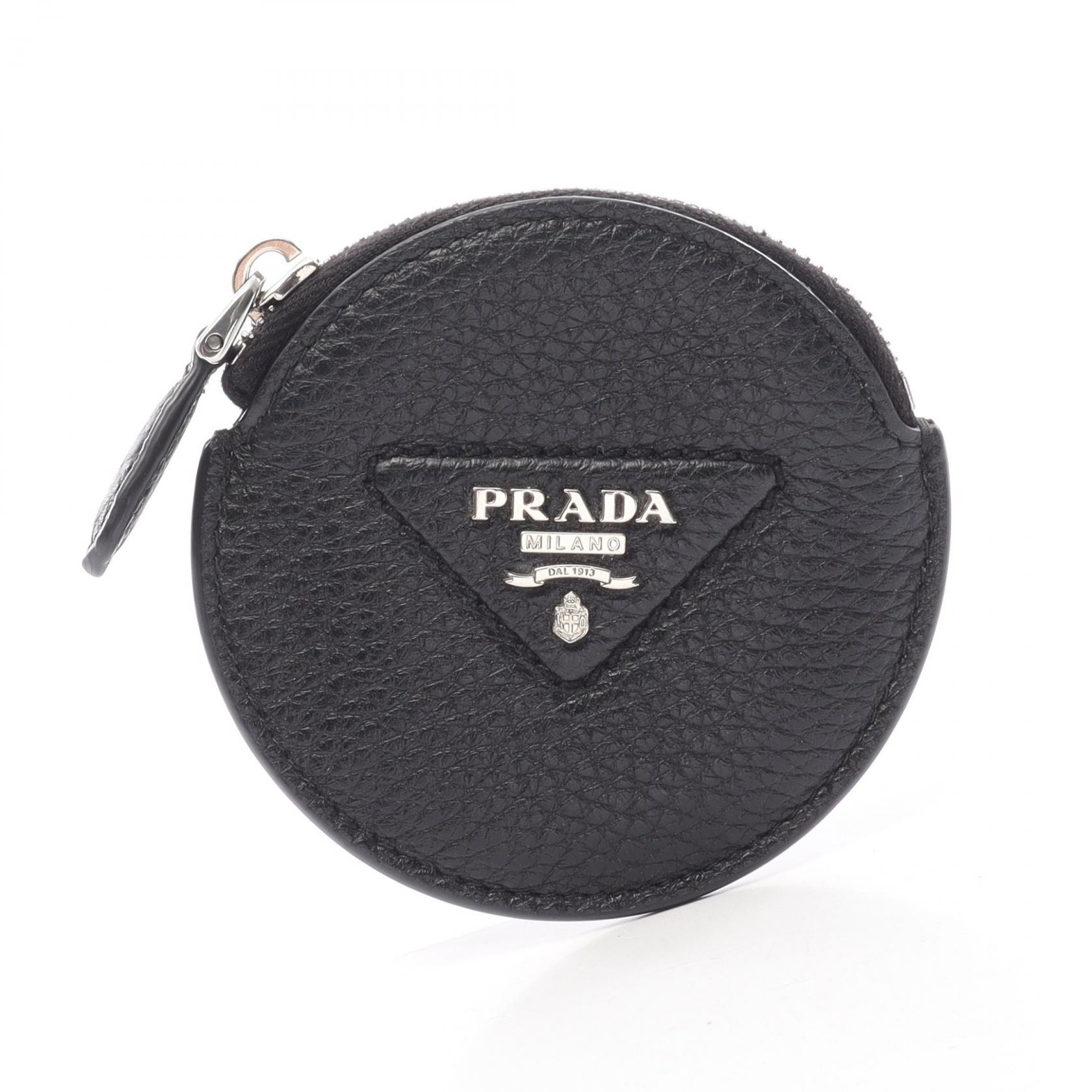 プラダ PRADA VIT.DAINO ラウンド コインケース 財布 レザー レディース ブラック系 1MM006 【中古】