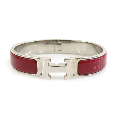 エルメス HERMES バングル ブレスレット クリッククラックH メタル/エナメル シルバー/ダークレッド レディース【中古】 e61955j