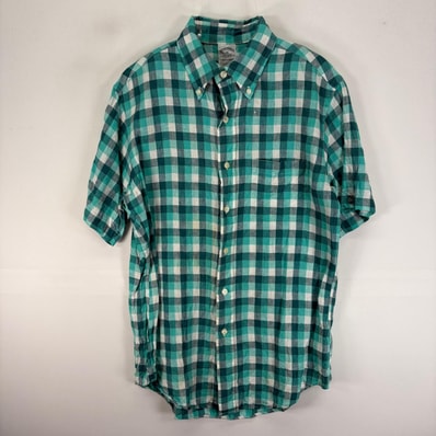 古着 ブルックスブラザーズ Brooks Brothers 半袖シャツ ボタンダウン M グリーン系 チェック メンズ