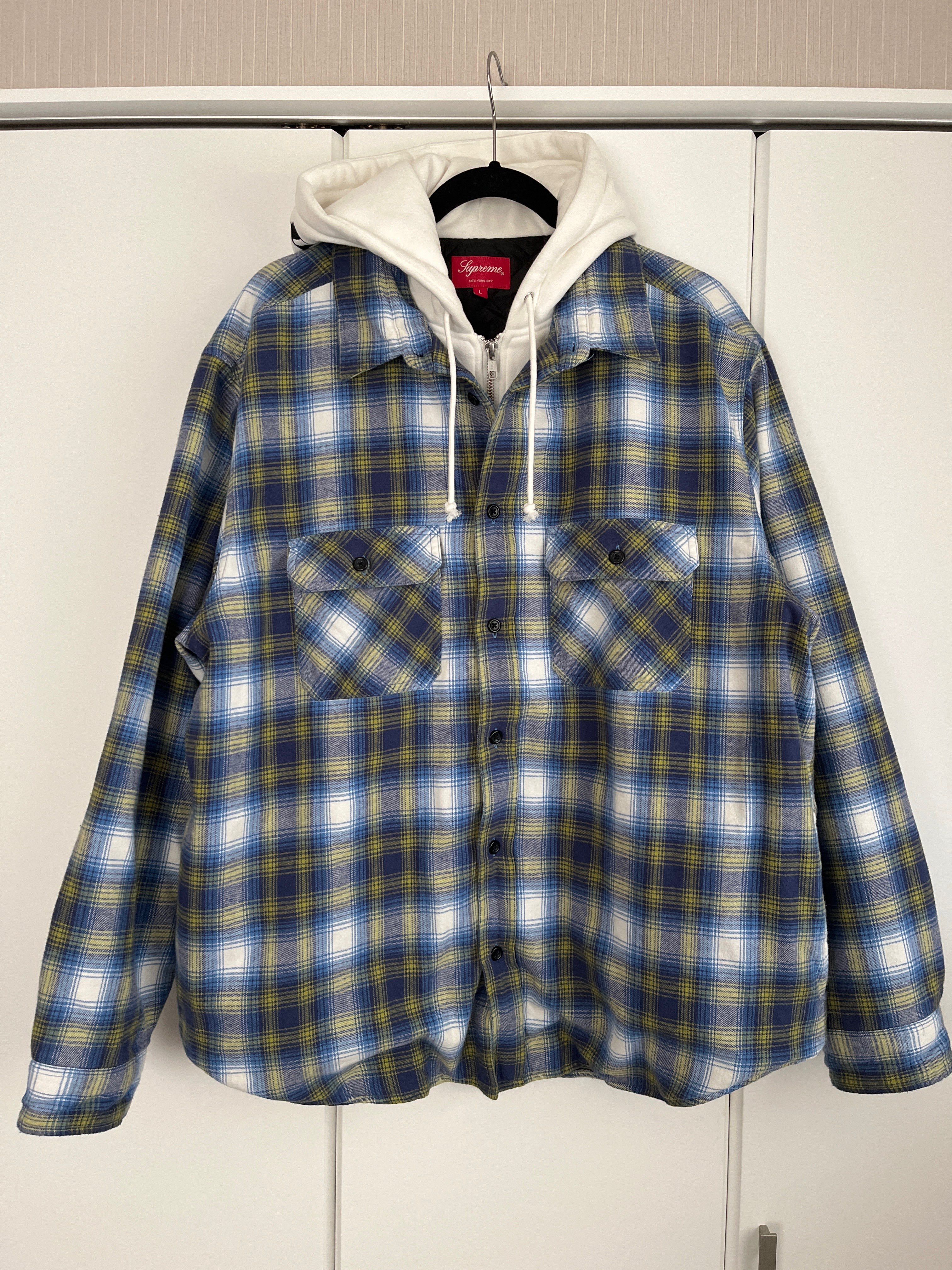Supreme Hooded Flannel Zip Up Shirt "Blue"