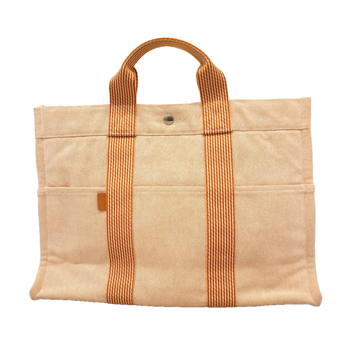 ★SALE【6ka0318】エルメス トートバッグ ニューフールトゥMM キャンバス オレンジ シルバー金具【中古】メンズ レディース ユニセックス