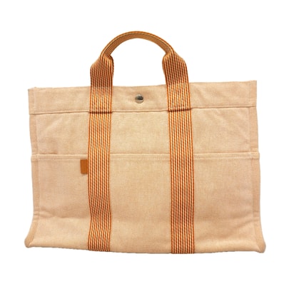 ★SALE【6ka0318】エルメス トートバッグ ニューフールトゥMM キャンバス オレンジ シルバー金具【中古】メンズ レディース ユニセックス
