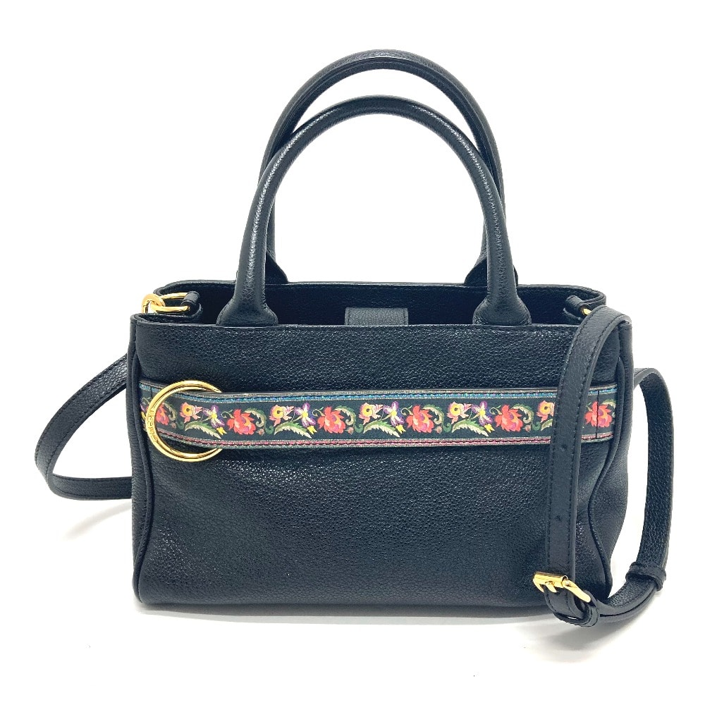エトロ ETRO 2WAY ショルダーバッグ 花柄 カバン 斜め掛け 手提げ ファッション小物 ハンドバッグ レザー ブラック 美品