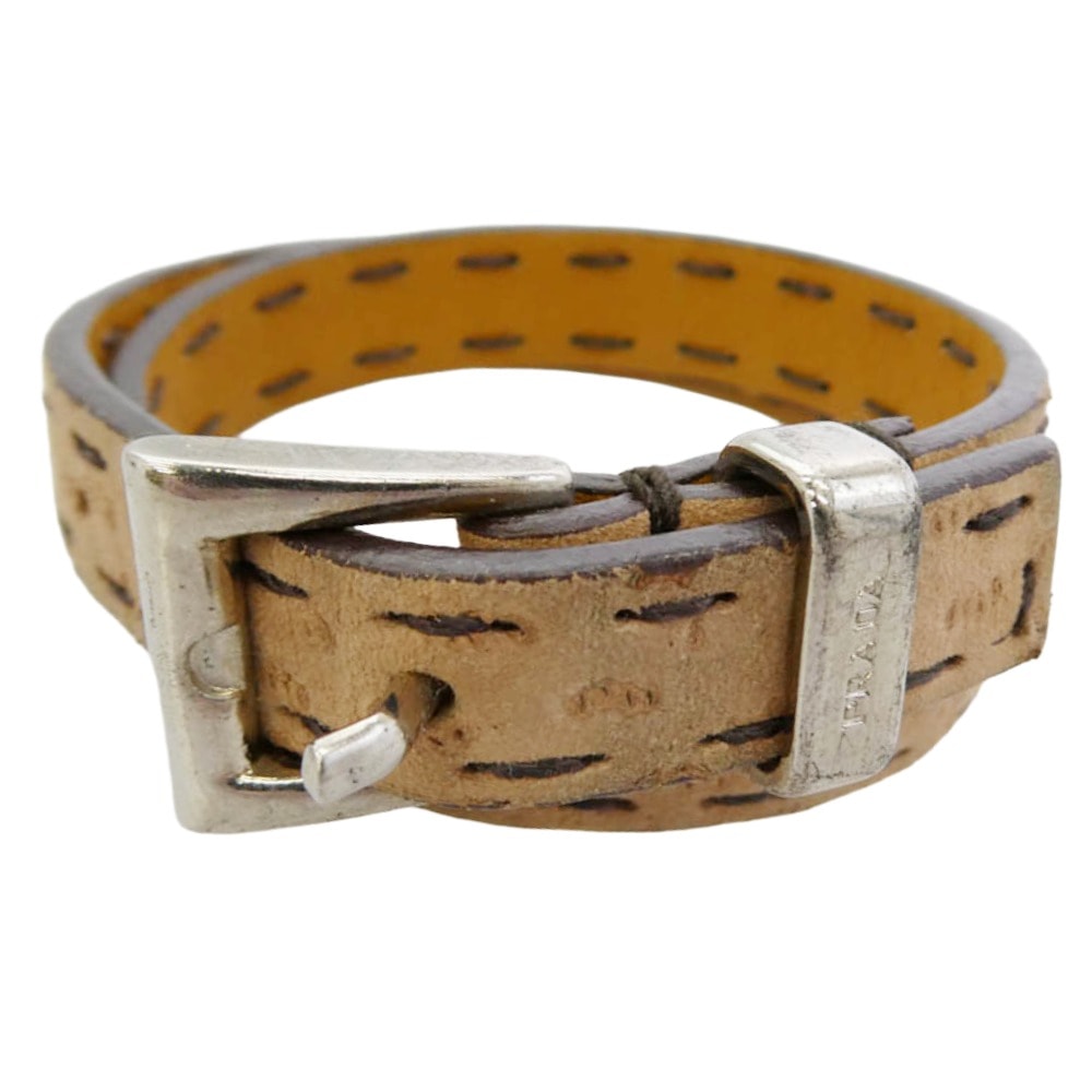 PRADA プラダ ブレスレット レザー ベルト ブレスレット M ライトブラウン系 M【中古】