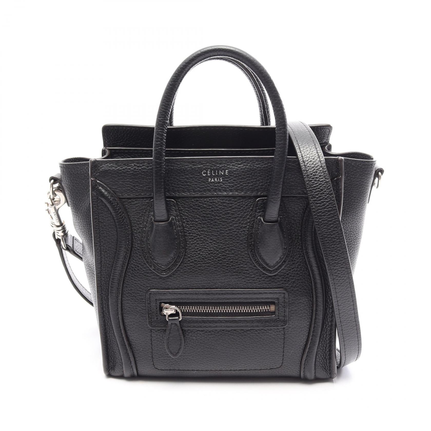 セリーヌ CELINE ラゲージ ナノショッパー 2WAY ハンドバッグ バッグ レザー レディース ブラック系 【中古】