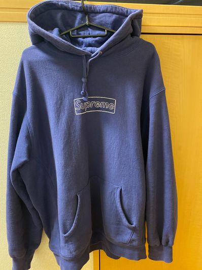 Supreme KAWS Chalk Logo Hooded Sweatshirt "Washed Navy"(2021)