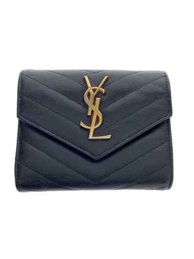 Saint Laurent Monogram Compact Tri Fold In Grain De Poudre Embossed Leather "Black"