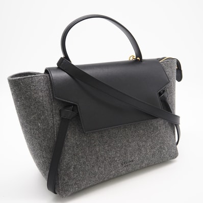 美品 CELINE セリーヌ フェルト レザー ベルトバッグマイクロ - 2wayハンドバッグ グレー ブラック レザー レディース