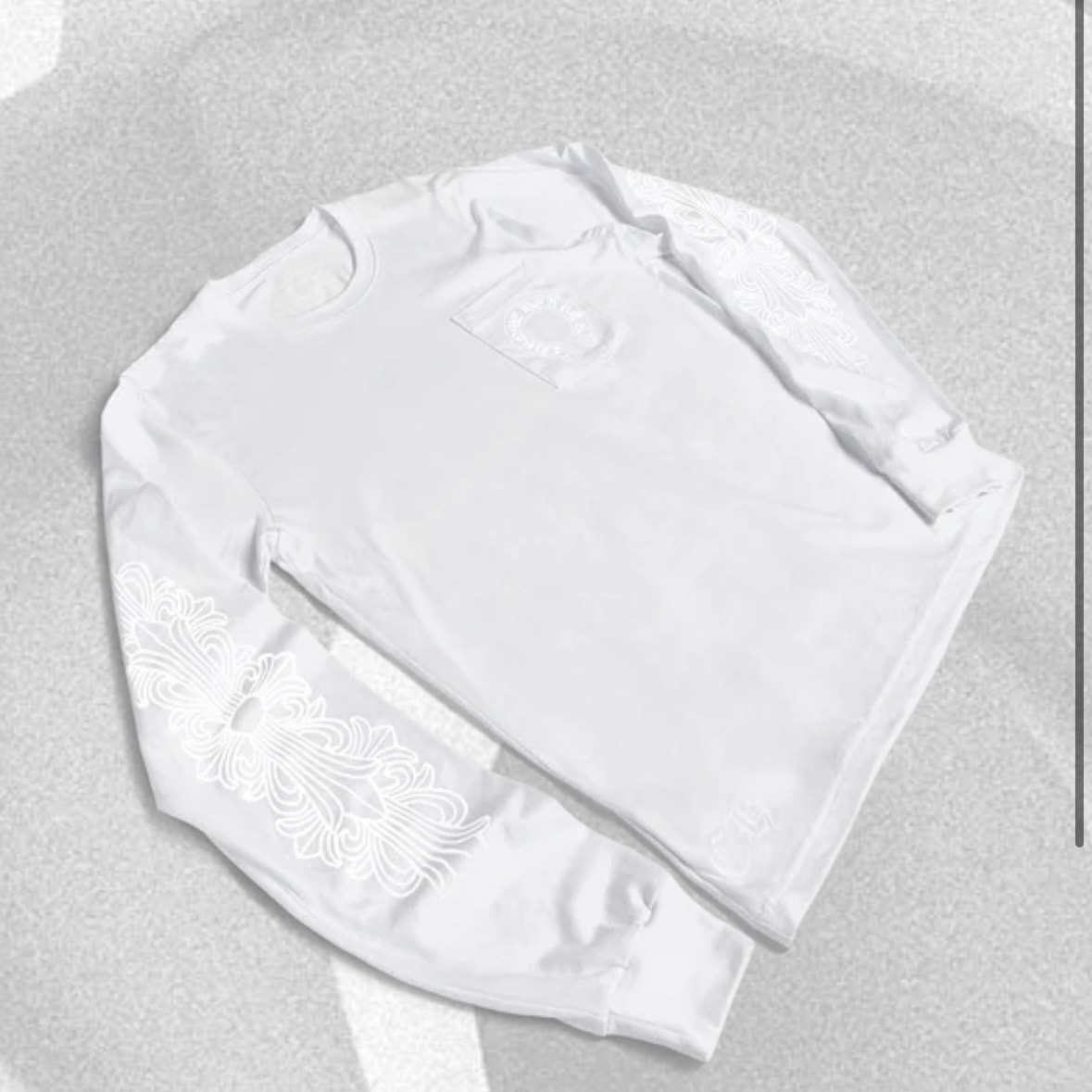 Chrome Hearts long sleeve pocket crew 袖フローラルクロス ポケット クルーネック 長袖Tシャツ ホワイト