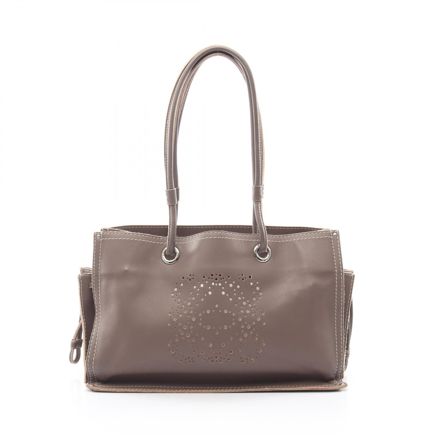 ロエベ LOEWE アナグラム パンチング トートバッグ バッグ レザー レディース ベージュ系 【中古】