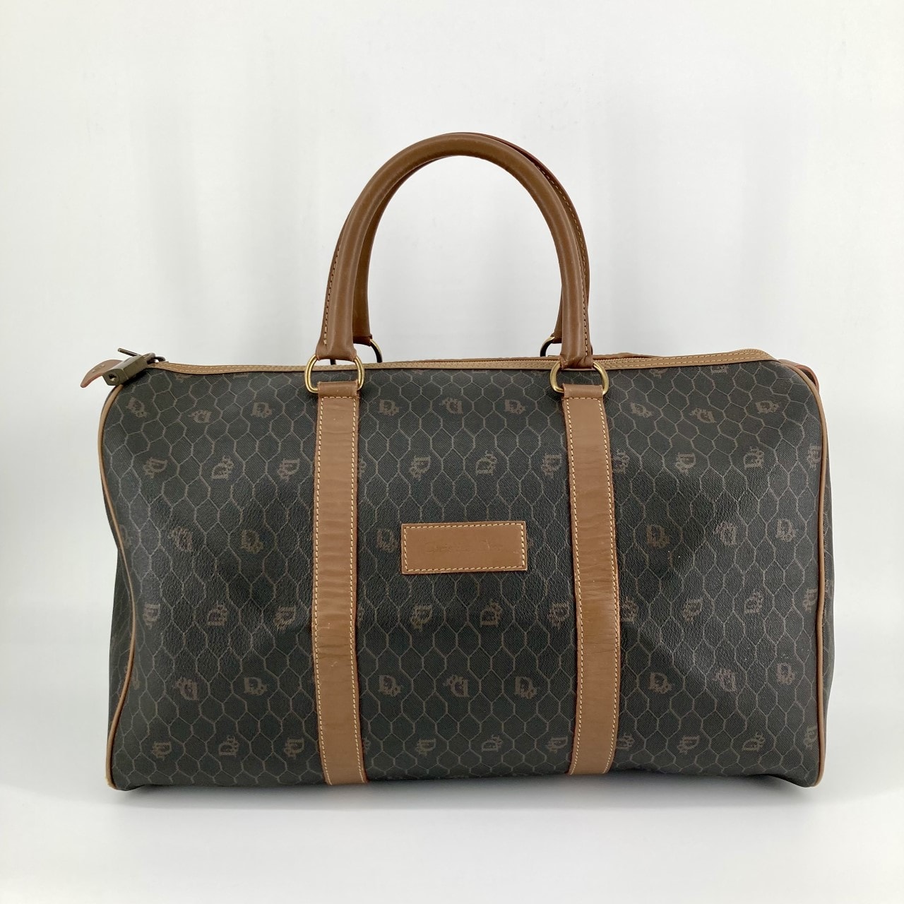Christian Dior(クリスチャンディオール) ハニカムデザイン ヴィンテージ ゴールドロゴ ミニボストンバッグ ブラウン