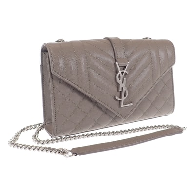 サンローラン SAINT LAURENT エンヴェロッブスモール 600195BOW961545 ショルダーバッグ キルティングレザー グレー シルバー金具 レディース【中古】【Aランク】