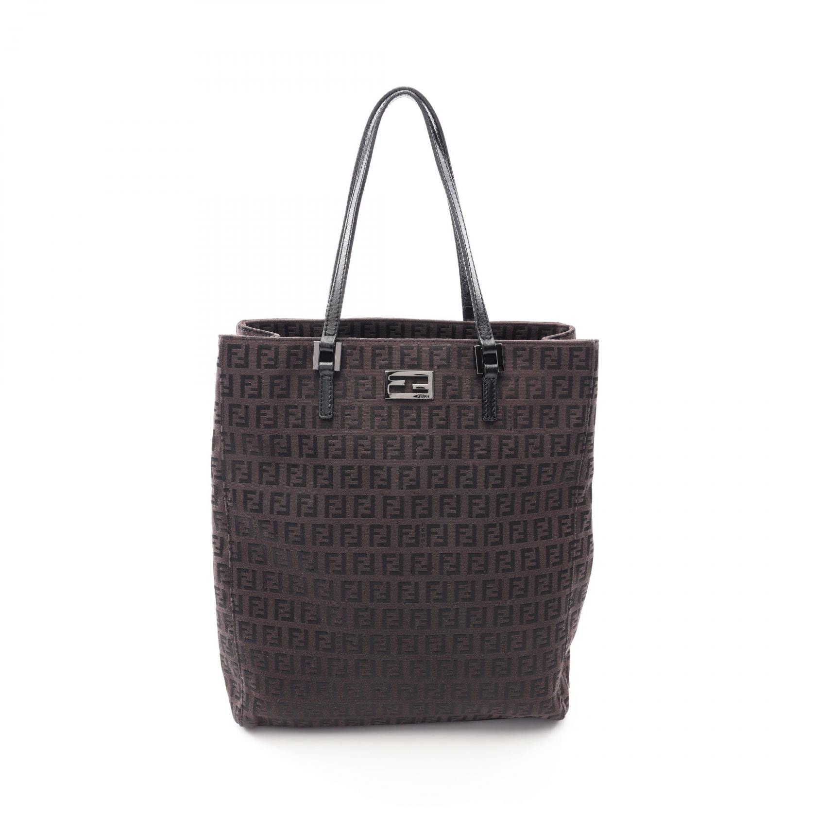 フェンディ FENDI ズッキーノ トートバッグ バッグ キャンバス レザー レディース ブラウン系 【中古】