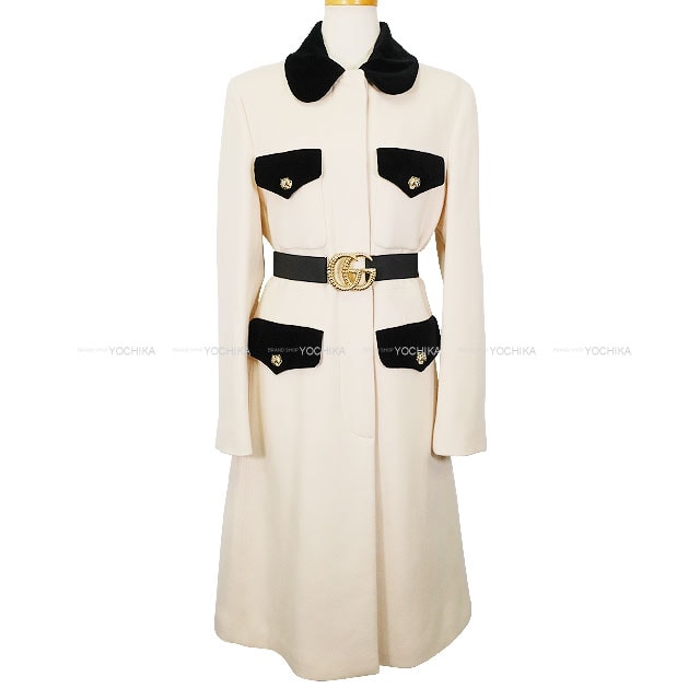 【渋谷並木橋店】GUCCI グッチ ステンカラーコート ベルト付き ピンクベージュ/黒 ウール/ポリウレタン/レーヨン #44 577443 新品未使用