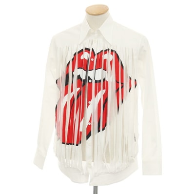 【中古】ディースクエアード DSQUARED2 × THE ROLLING STONES コットン ロングポイントカラー カジュアルシャツ ホワイト【サイズ44】【メンズ】