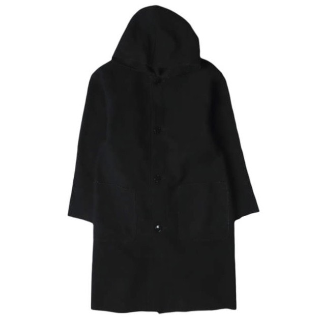 HYKE ハイク 日本製 14AW MELTON HOODED COAT カットオフ メルトンフードコート 2(M) BLACK コクーン アウター g27965
