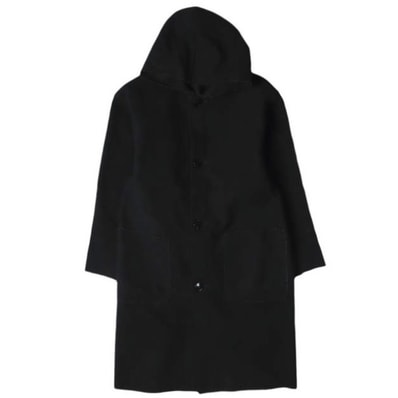 HYKE ハイク 日本製 14AW MELTON HOODED COAT カットオフ メルトンフードコート 2(M) BLACK コクーン アウター g27965