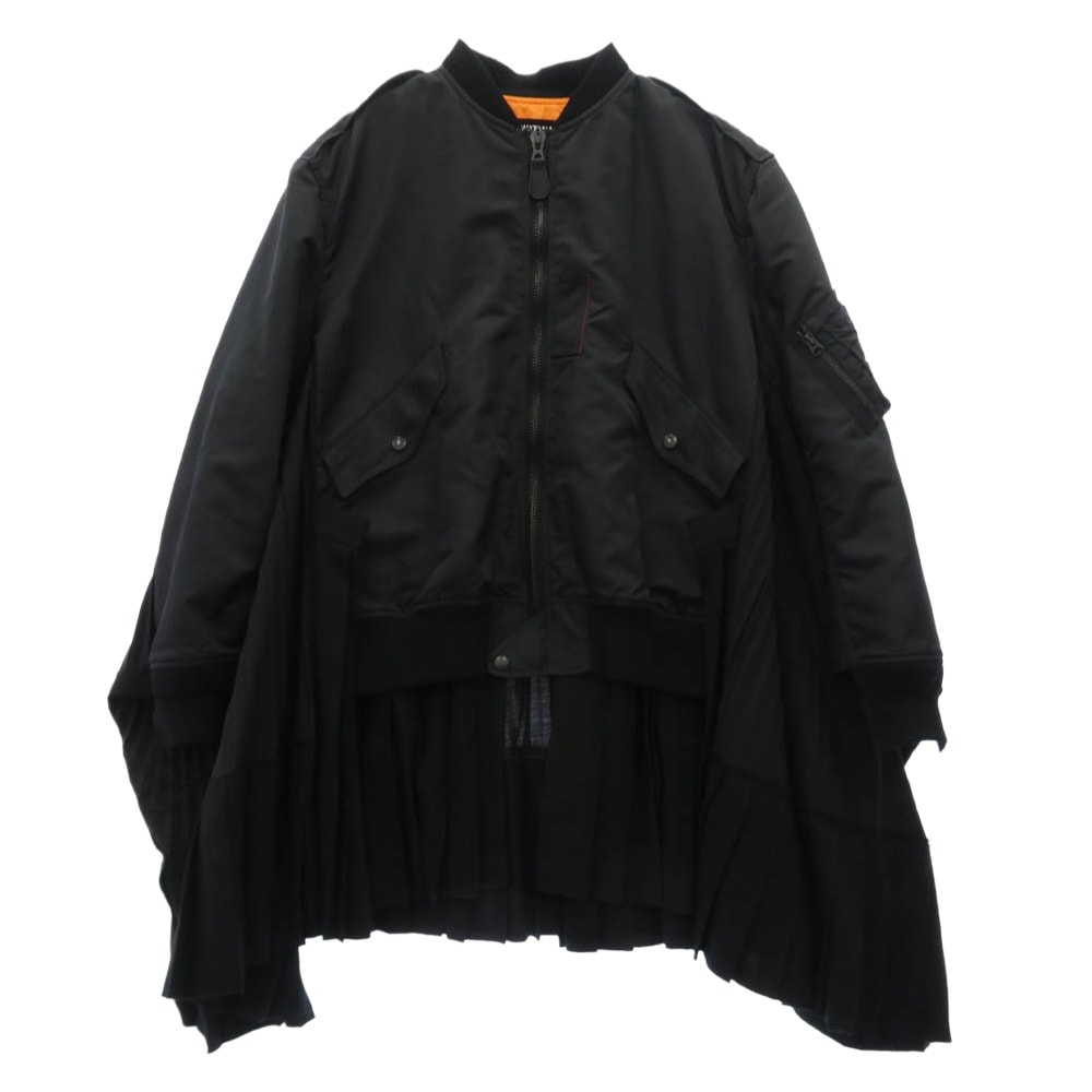 JUNYA WATANABE COMME des GARCONS ジュンヤワタナベコムデギャルソン ジャケット JH-J029 異素材 切替 MA-1 ドッキング プリーツ オーバー ロング ジャケット ブラック系 XS【中古】