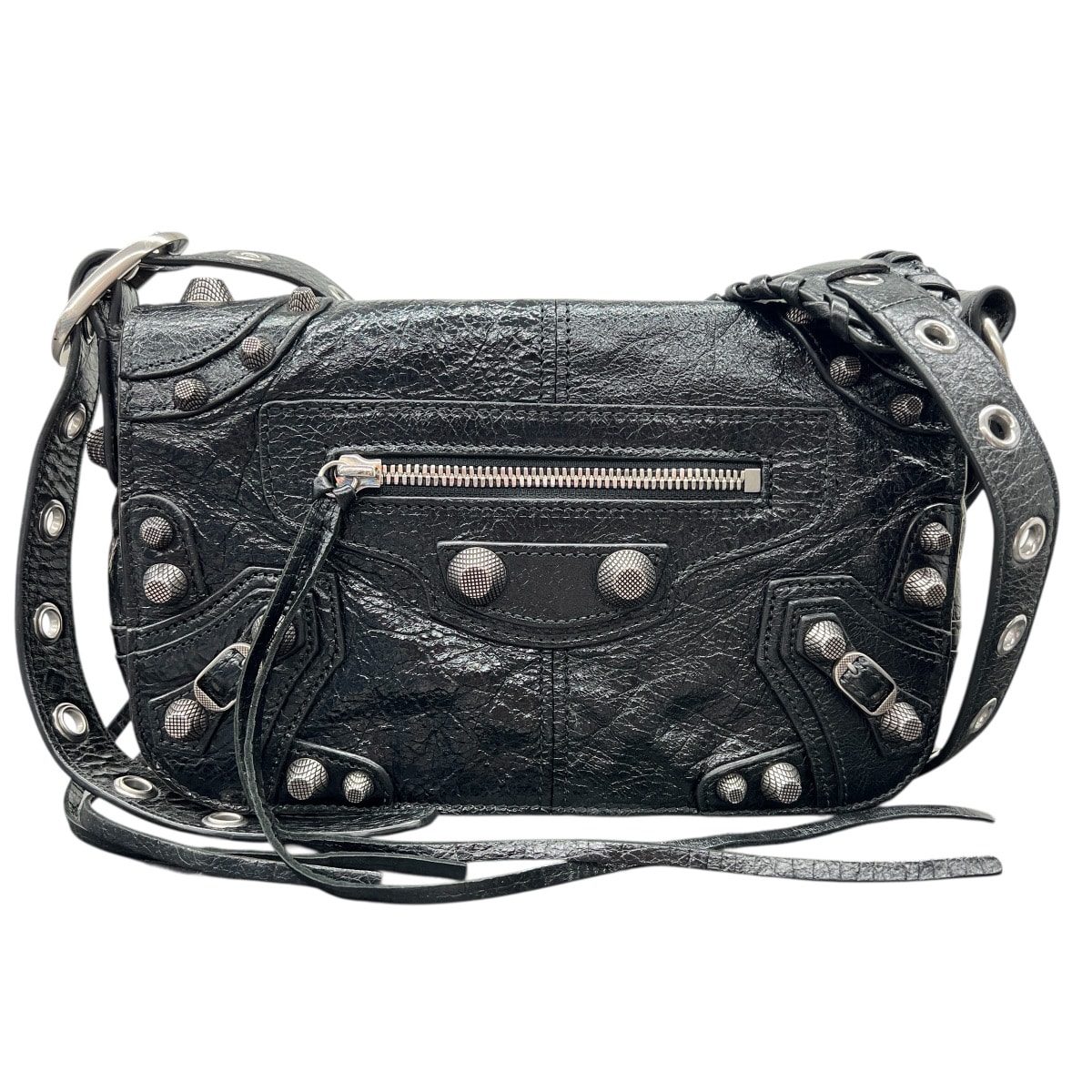 BALENCIAGA 極美品 バレンシアガ Le Cagole XS ル カゴール XS ショルダーバッグ 719082 レザー ブラック シルバー金具 クロスボディ スタッズ ワンショルダー セミショルダー Aランク 中古 鑑定済