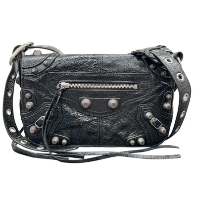 BALENCIAGA 極美品 バレンシアガ Le Cagole XS ル カゴール XS ショルダーバッグ 719082 レザー ブラック シルバー金具 クロスボディ スタッズ ワンショルダー セミショルダー Aランク 中古 鑑定済