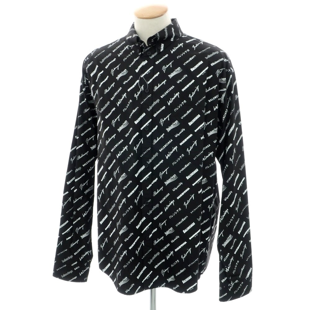 【中古】【未使用】バレンシアガ BALENCIAGA コットン ボタンダウン カジュアルシャツ ブラックxホワイト【サイズ38】【メンズ】
