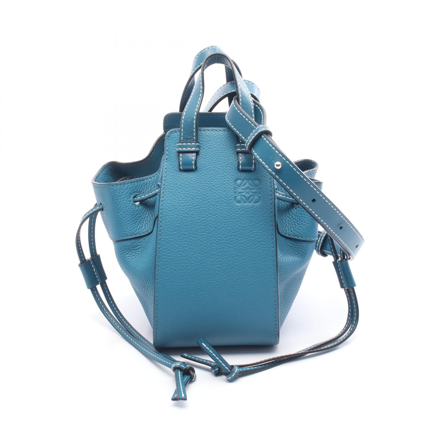 ロエベ LOEWE ハンモック ドローストリングバッグ ミニ ハンドバッグ バッグ レザー レディース ブルー系 【中古】