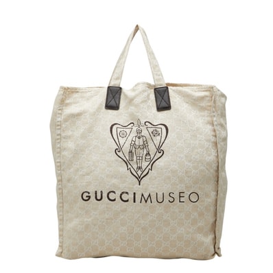 グッチ GGキャンバス ミュゼオミュージアム限定 トートバッグ 283411 ベージュ キャンバス レザー レディース GUCCI 中古
