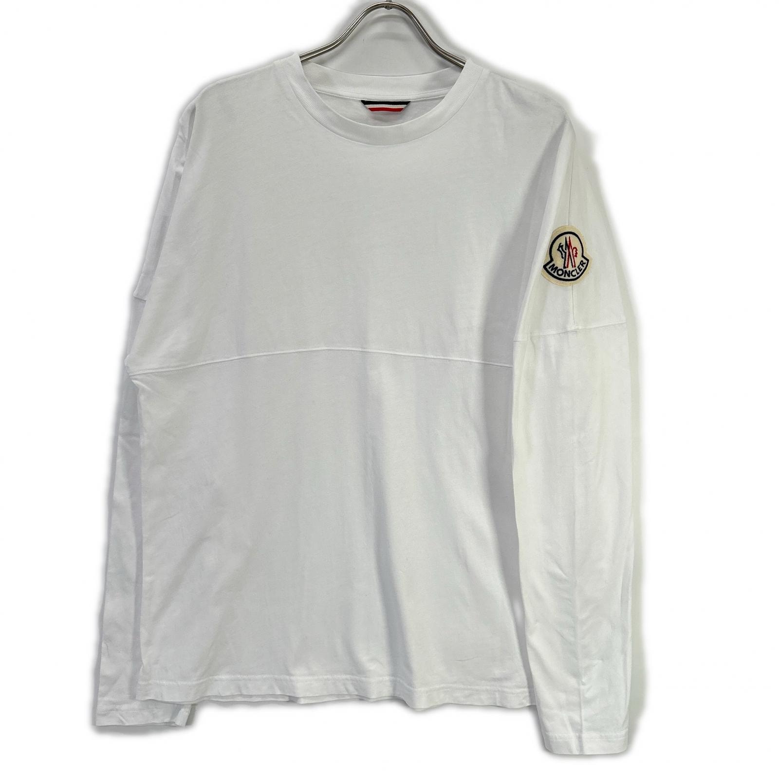 モンクレール ホワイト MAGLIA T-SHIRT M/LUNGA ビックワッペン長袖カットソー M