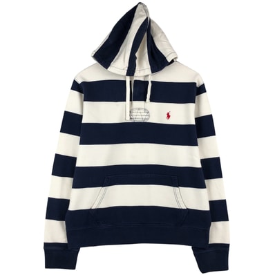 古着 ラルフローレン Ralph Lauren POLO by Ralph Lauren ボーダー柄 スウェットハーフボタンパーカー メンズL相当/eaa611289