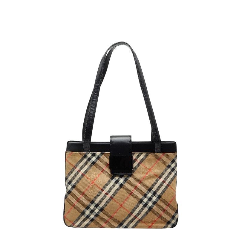 バーバリー ノバチェック シャドーホース トートバッグ ショルダーバッグ ベージュ ブラック キャンバス レザー レディース BURBERRY 【中古】